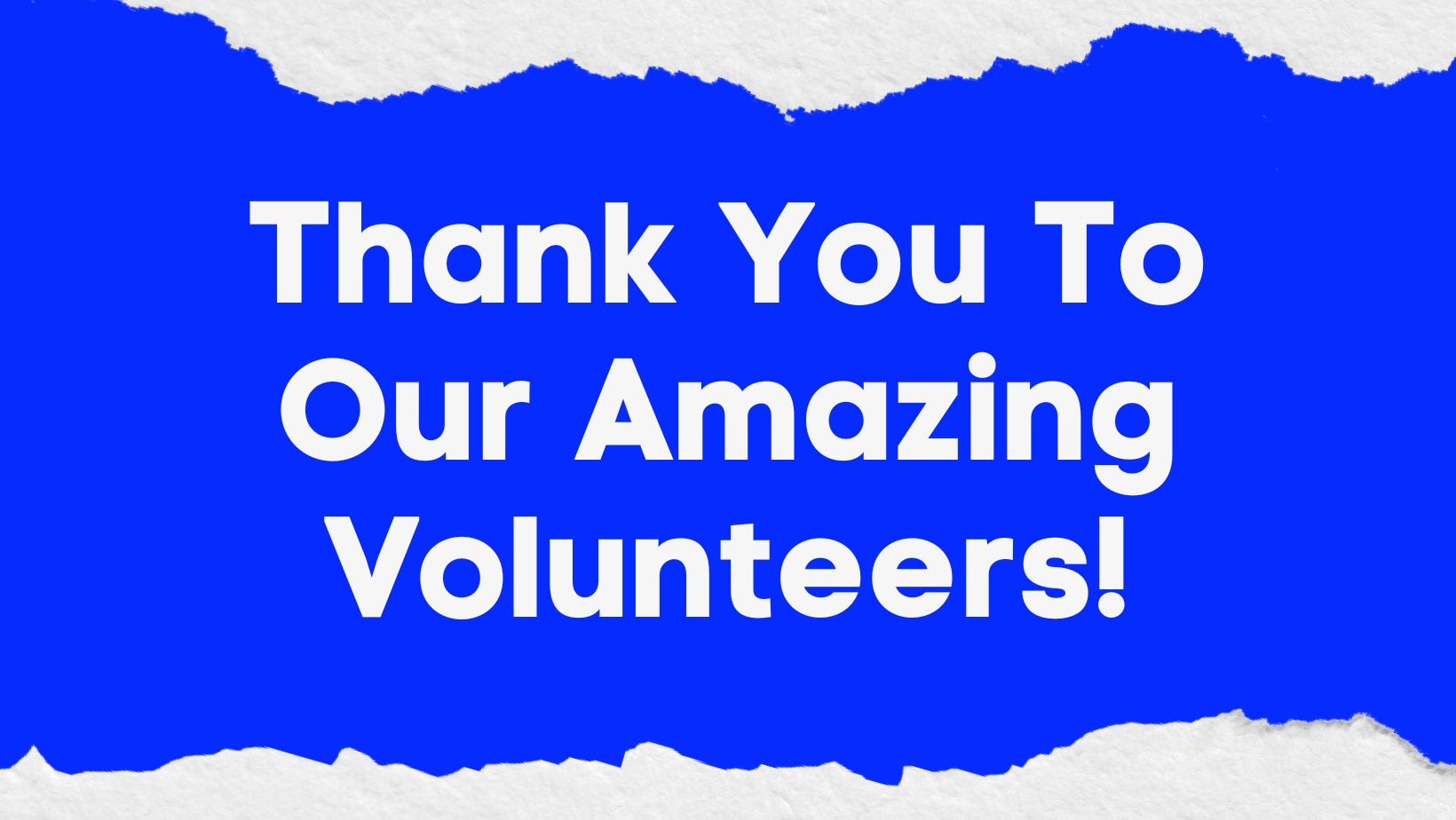 Poster on a blue background that says, 'Thank you to our amazing volunteers.'