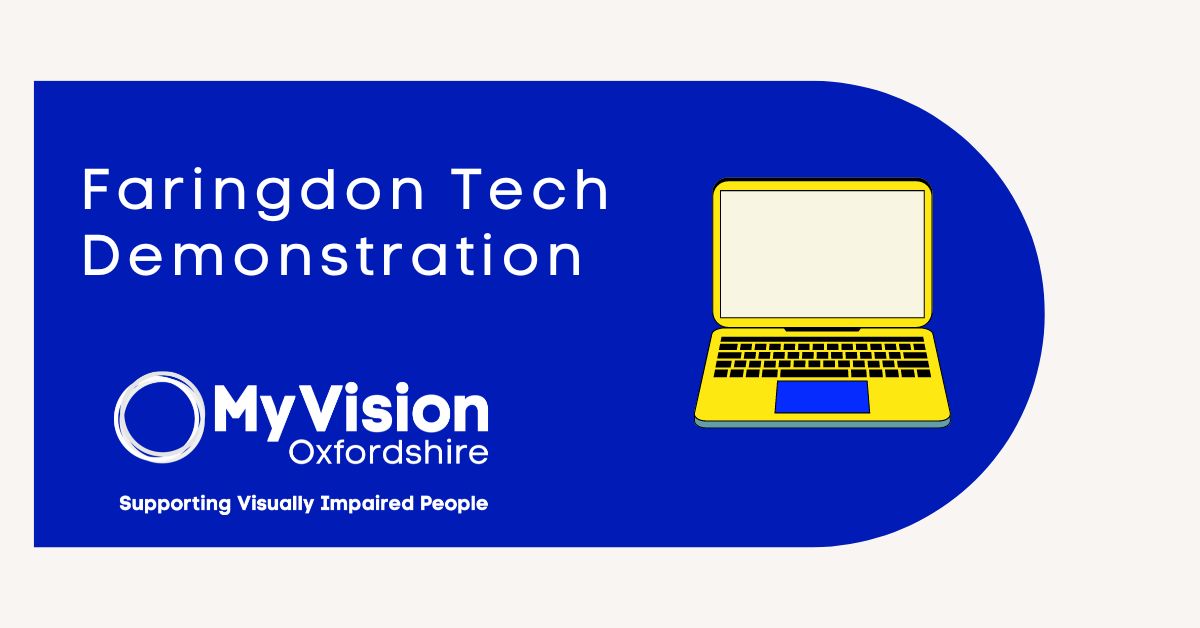 Poster that says, 'Faringdon Tech Demonstration.' There is a clipart of a laptop with the MyVision logo below