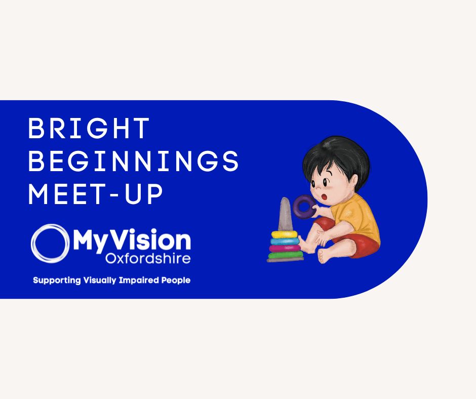 Poster that says 'Bright Beginnings meet-up.' There is also a clip art of a toddler playing with building blocks on the side