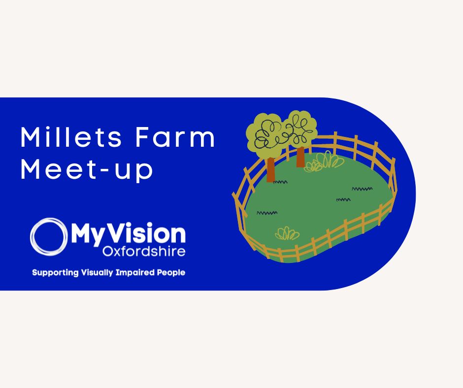 Poster that says, 'Millers Farm Meet-up.' There is a clip art of a farm enclosure on the right.