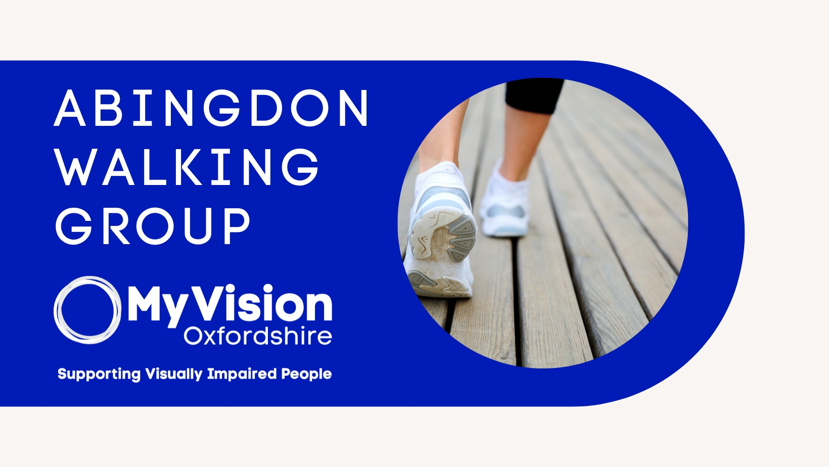 image showing white text on a blue background saying"Abingdon Walking group". There is also a picture of some feet walking.