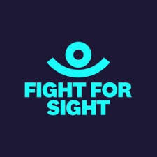 A blue image with the fight for sight logo in the middle with the words "fight for sight" underneath