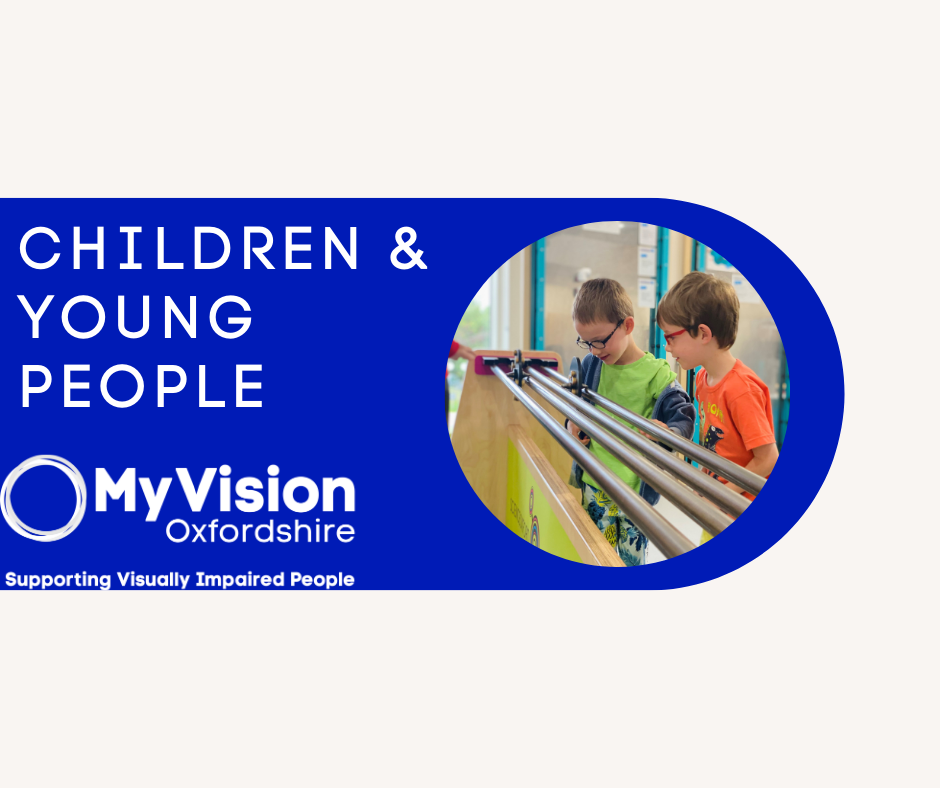 Text that reads 'Children and young people' with an image of two children beside it