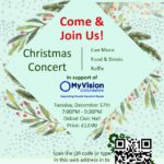 Green poster. There is writing that says, "Come and Join us", "Christmas Concert", "In support of MyVision Oxfordshire"