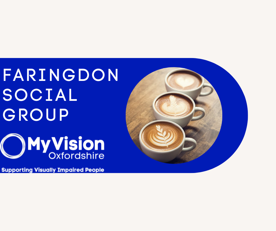 Text that reads 'Faringdon Social Group' with a photo of three lattes beside it