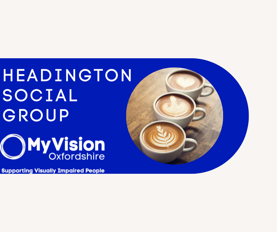 Text that reads 'Headington Social Group' with a photo of three lattes beside it