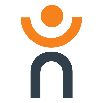 Humanware logo. A grey N at the bottom with an orange U above it with a circle in the middle of the U