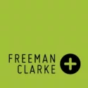 A green image with the words “Freeman Clarke” at the bottom with a plus sign next to it