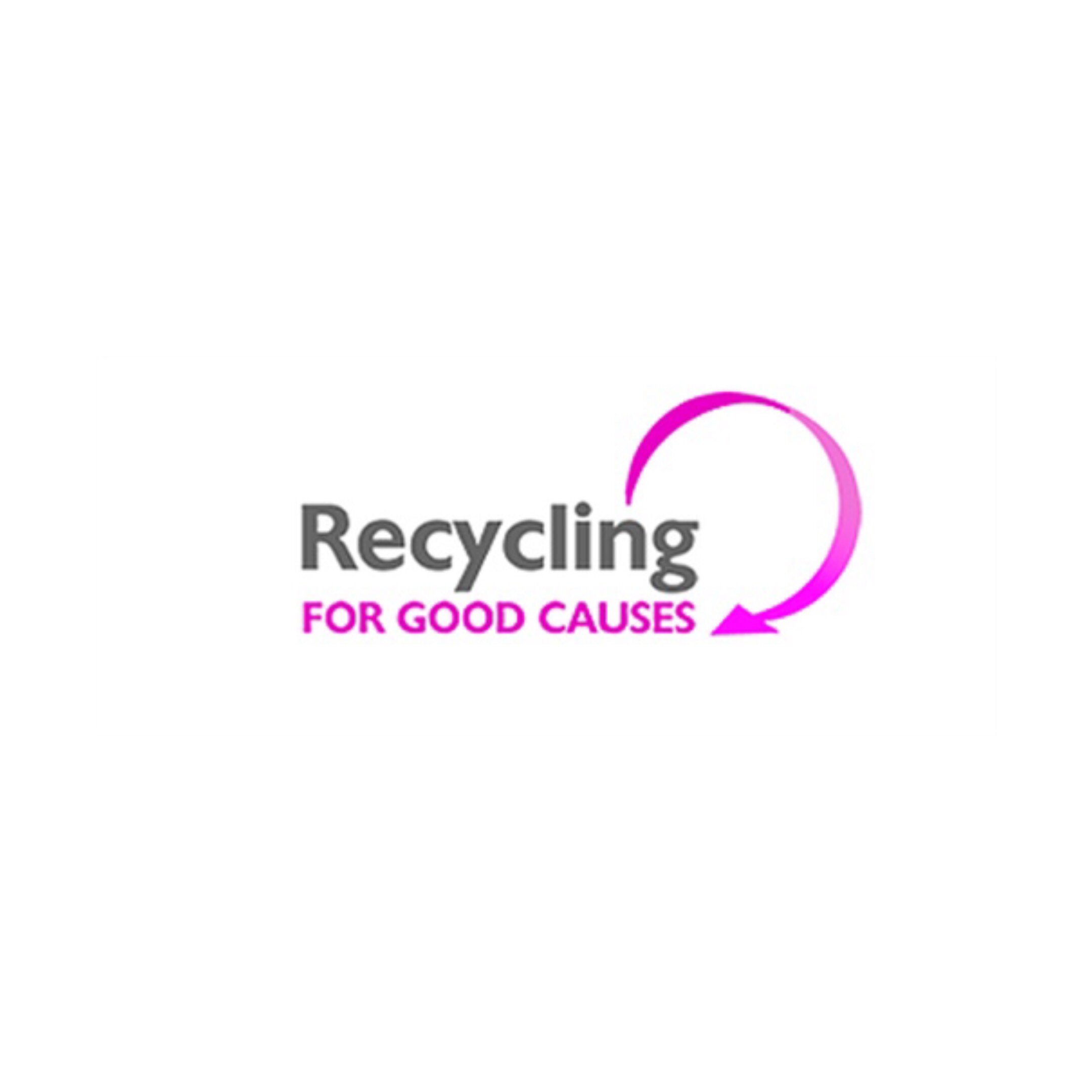 A white image with the recycling for good causes logo that says, :Recycling for good causes”