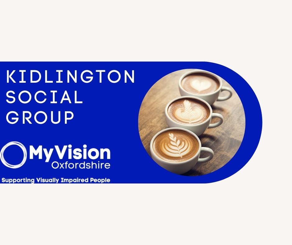 Text that reads 'Kidlington social Group' with a photo of three lattes beside it